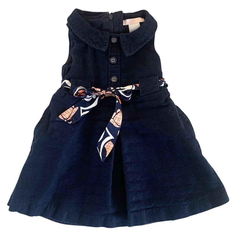 Janie and Jack Tailored Tulips Navy Blue Sleeveless Dress 6-12 Mo. 100% Cotton